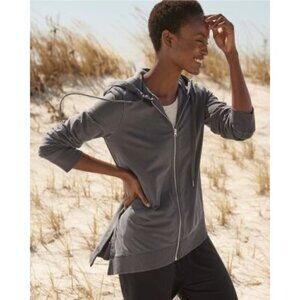 Garnet Hill Dark Gray Asymmetrical Hem Full Zip Hoodie M